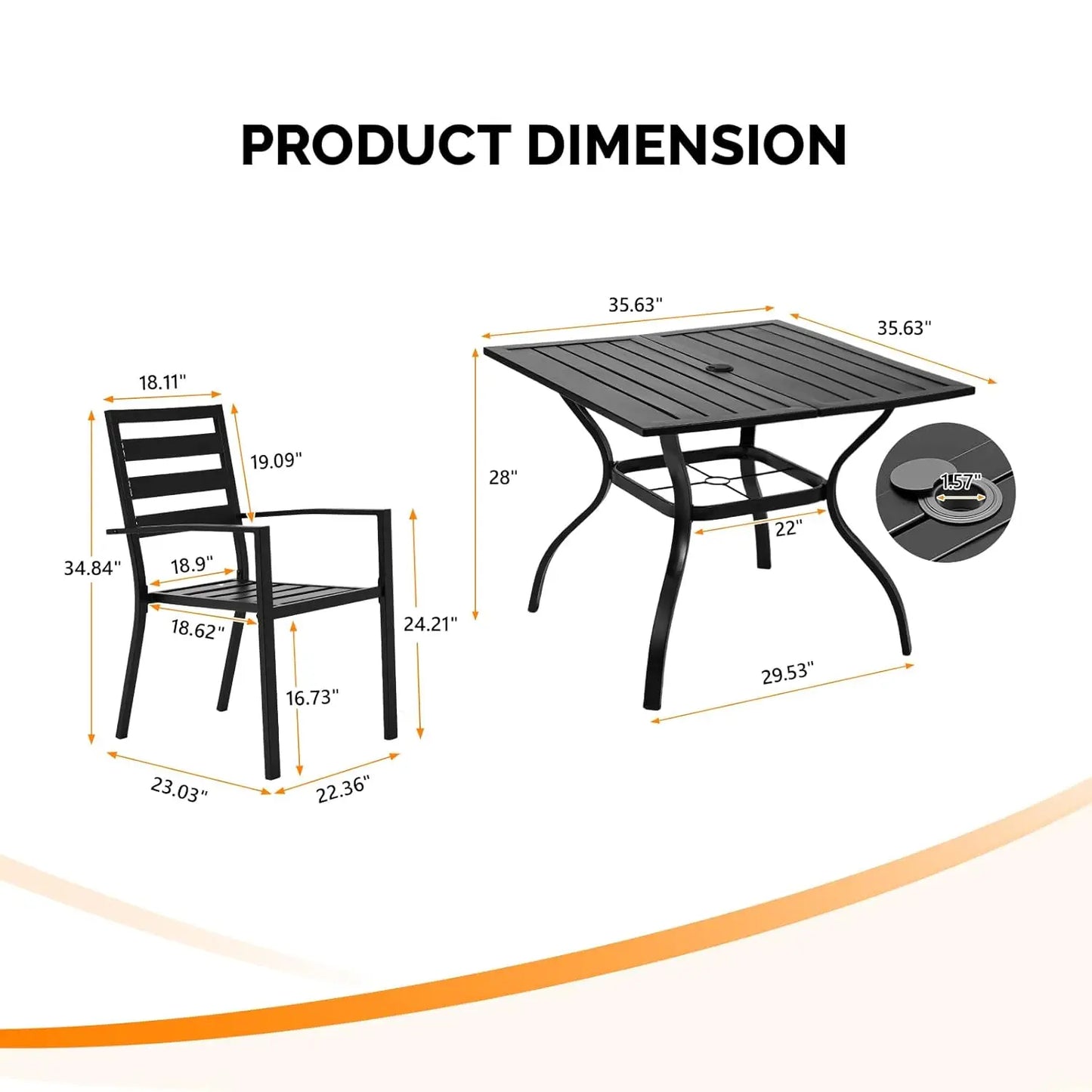 Outdoor 5-Piece Dining Set With Umbrella Hole And Iron Construction
