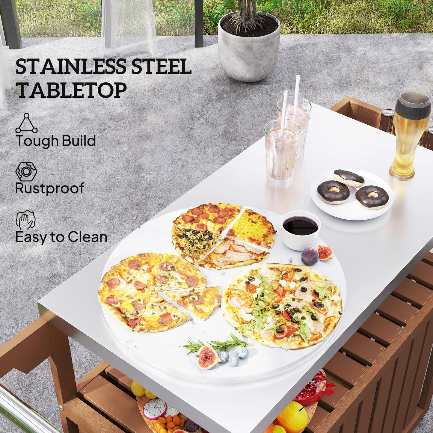 Outdoor Bar Cart With Storage HDPE Outdoor Kitchen Cart
