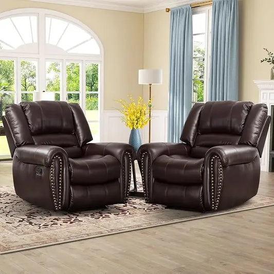 Leather Recliner Chair Set of 2 Classic Manual Recliners