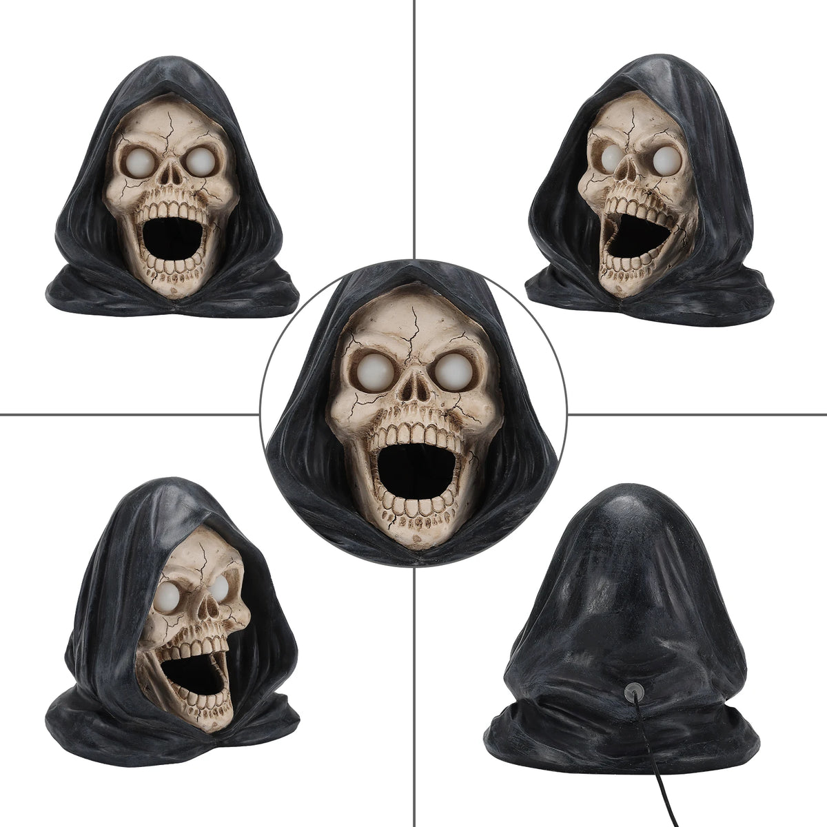 Halloween Grim Reaper Skull Statue With Fog And LED Lights