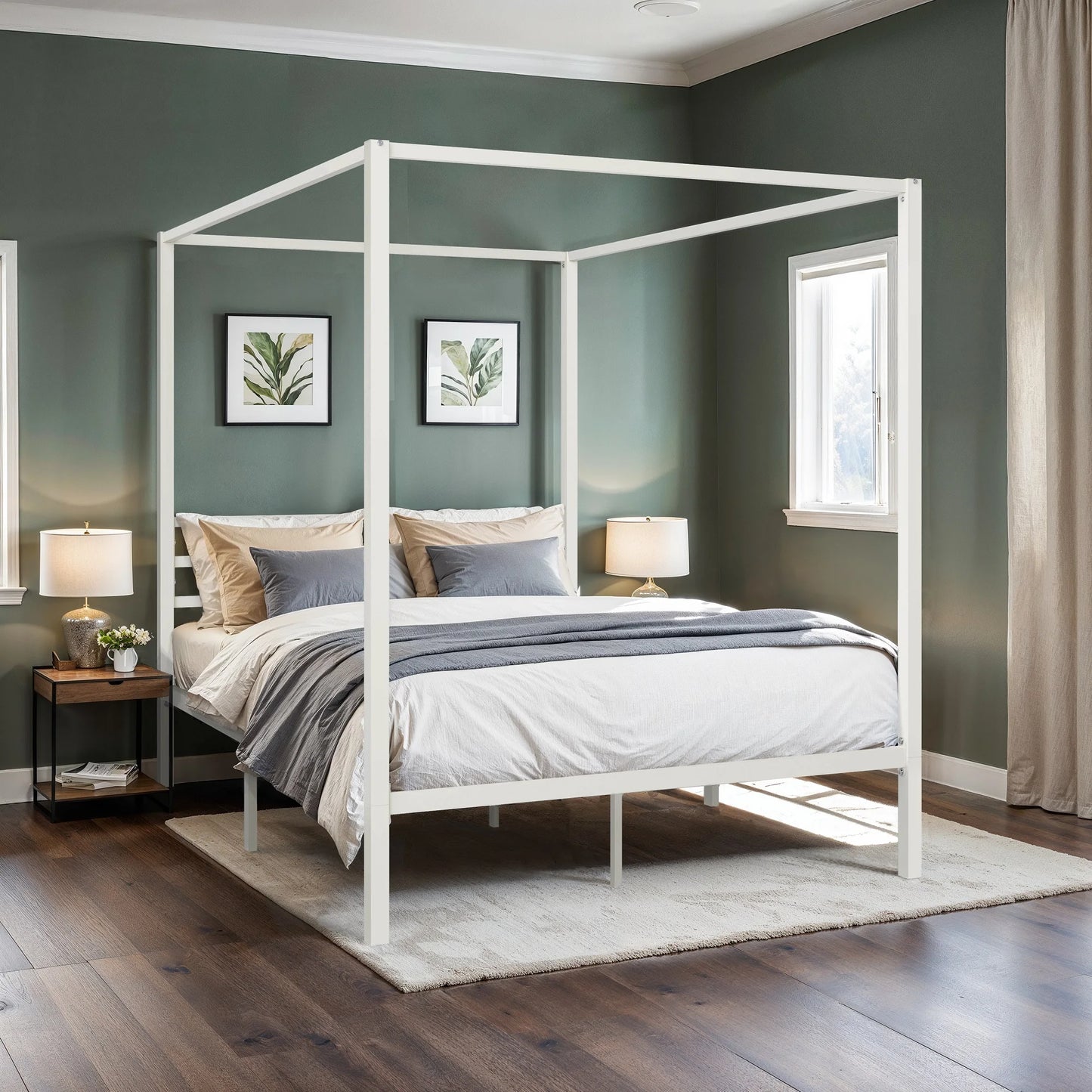HOOMICH Canopy Bed Frame With Enhanced 3-Metal Crossbars