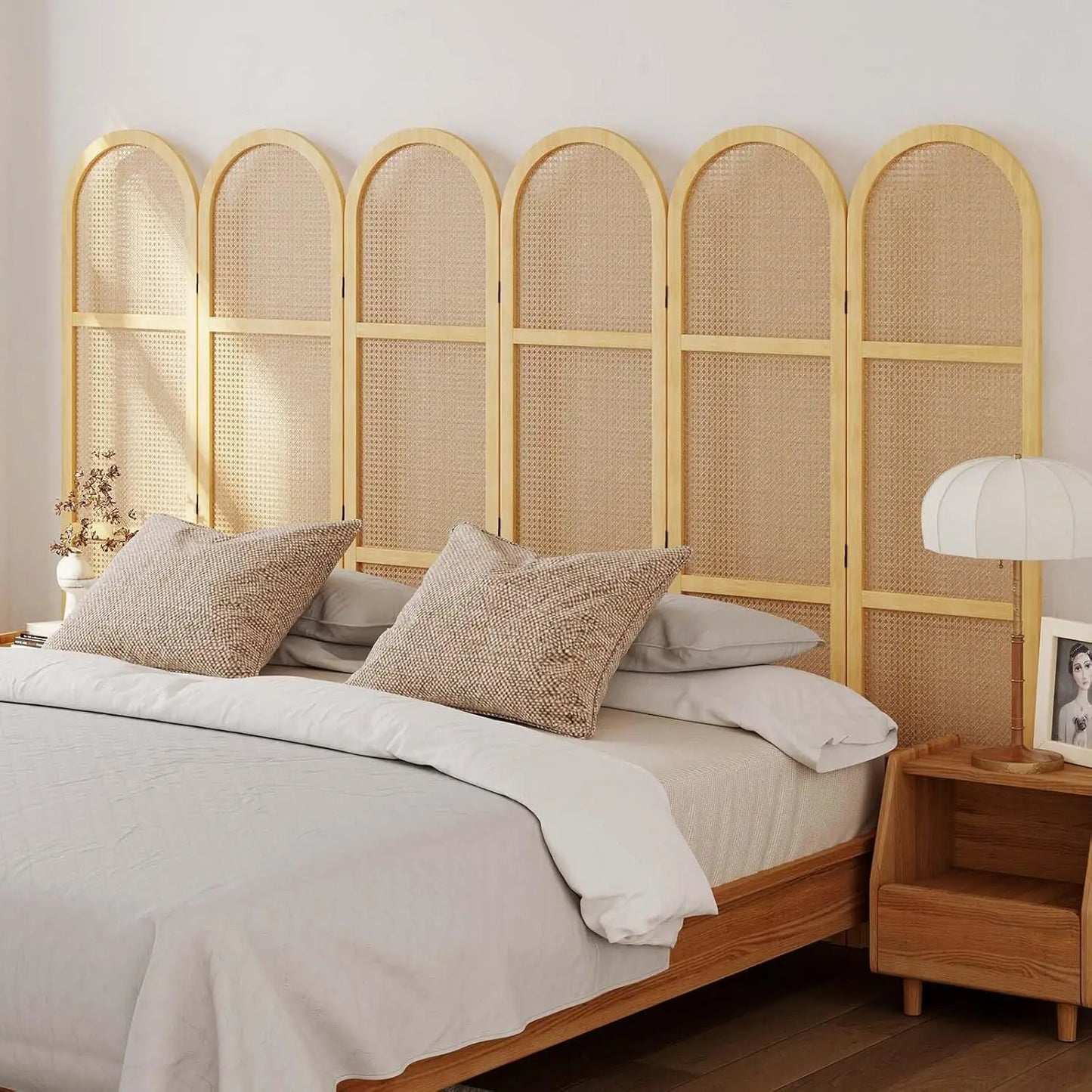 Foldable Rattan Privacy Screen Partition Six Piece Indoor Divider