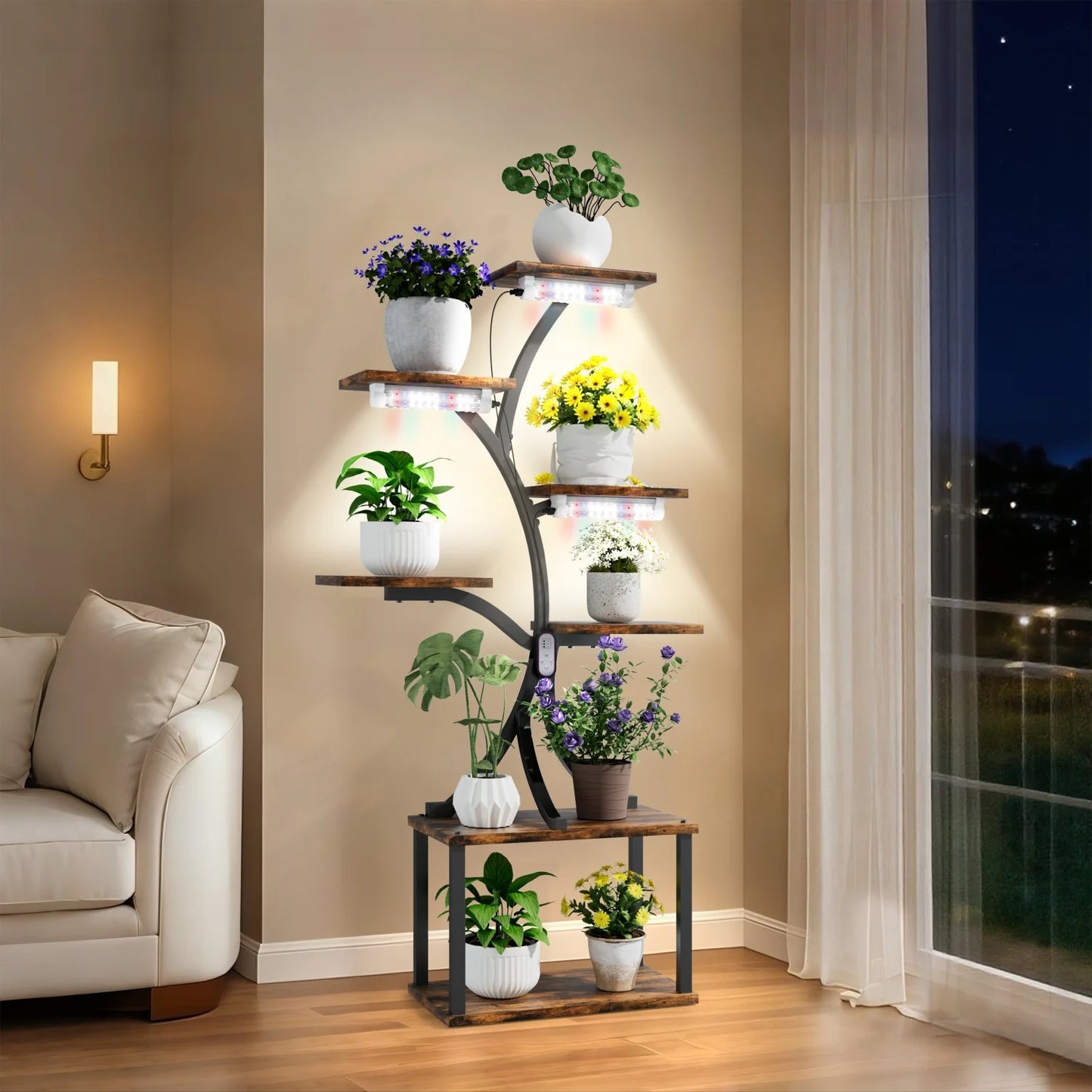 7 Tier Tree Shaped Plant Stand Metal Display With Lights
