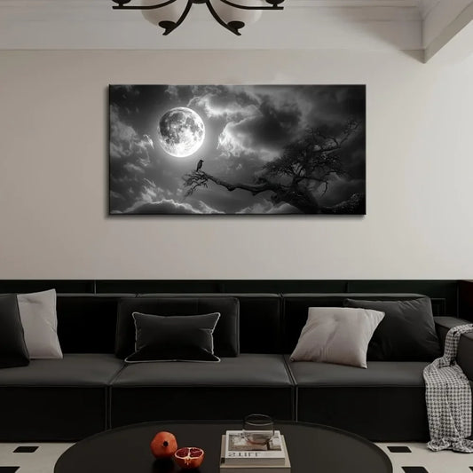 Pine Solid Wood Frame Night Landscape Moon Print Wall Art