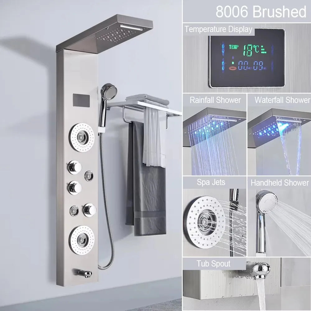MYQualife LED Rainfall Waterfall Shower Panel With Triple Handle Controls