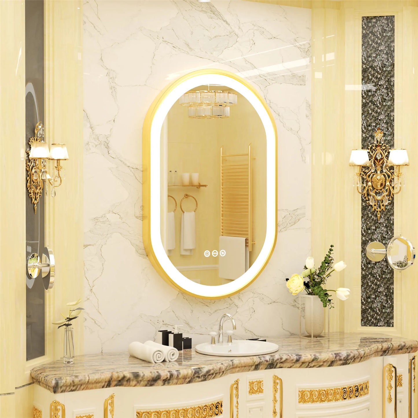 Wisfor Large LED Oval Bathroom Mirror With Dimmable Light