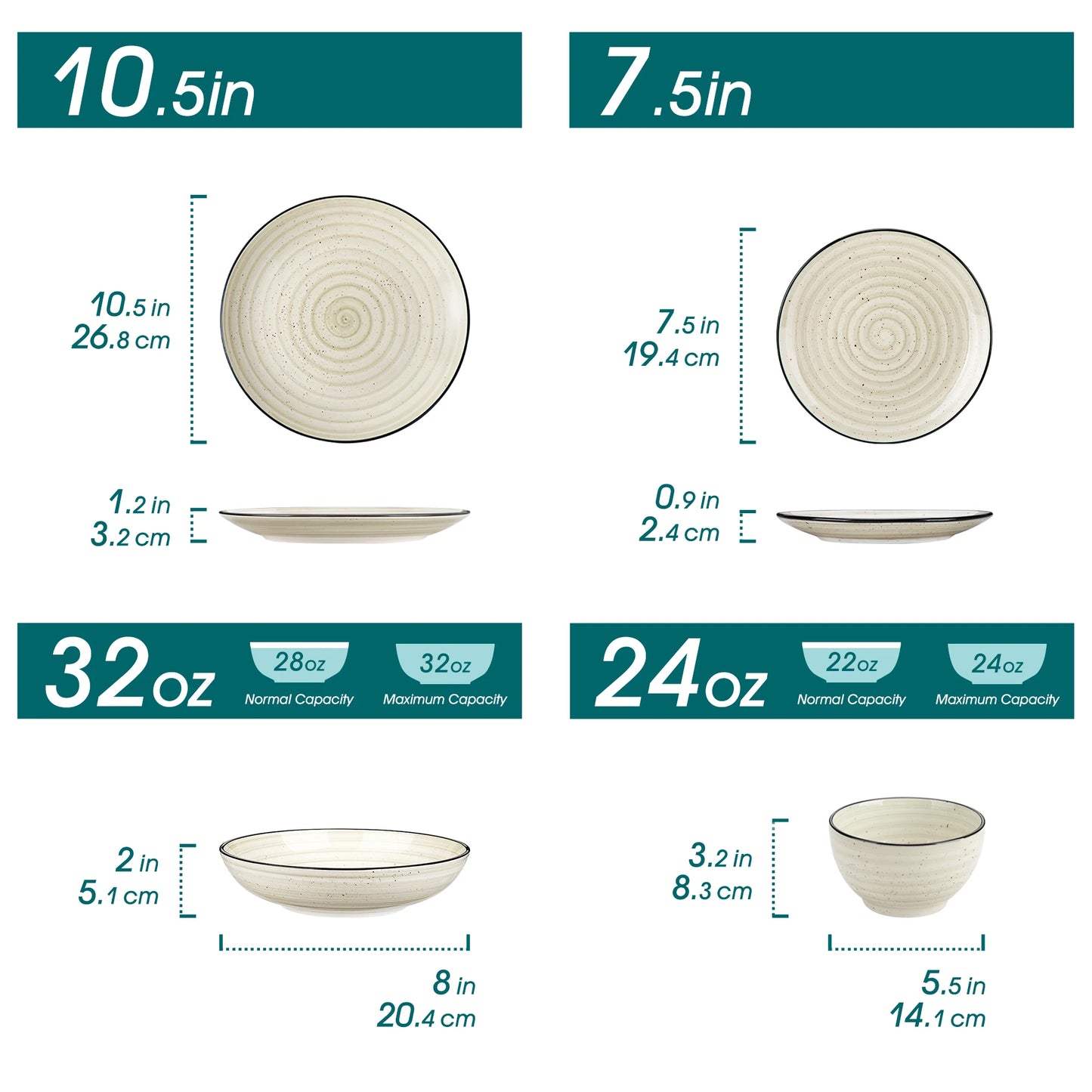 Malacasa Ceramic Dinnerware Set Handpainted Spiral Design