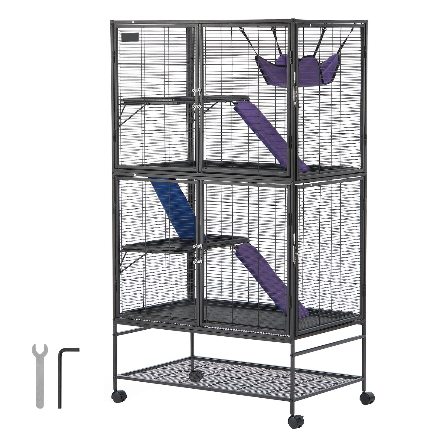 Rolling Metal Ferret Cage 4 Tier for Rodents and Pets