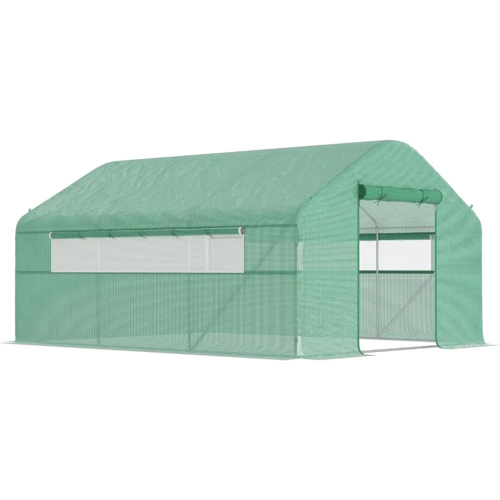 13' x 10' x 6.5' Hoop House Greenhouse with Large Windows and Zippered Door, Large Walk-in Tunnel Green House