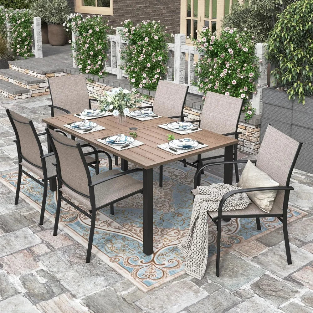 NBVCX 7-Piece Outdoor Dining Set for Six with Metal Table