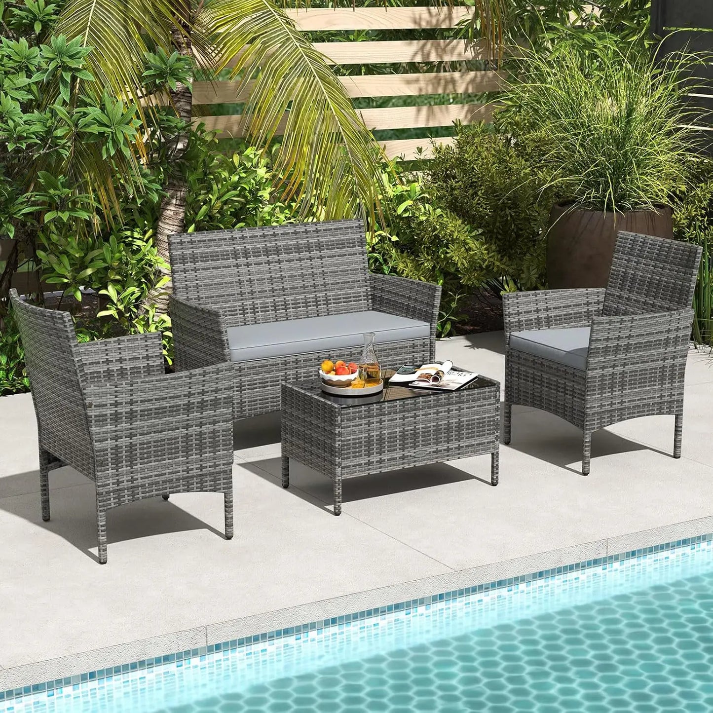 Rattan Outdoor Patio Furniture Set With Cushions And Coffee Table