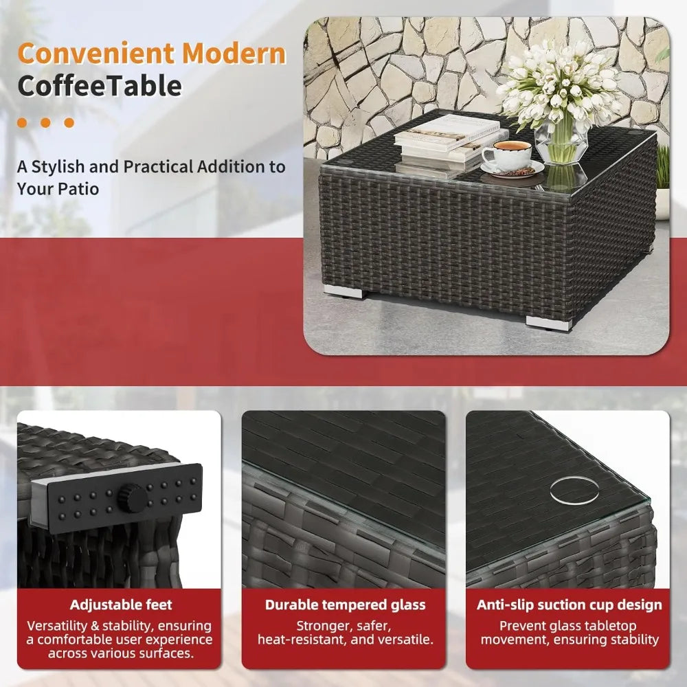Outdoor 7 Piece Patio Sofa Set Glass Top Table Cushions
