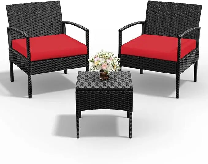 Outdoor Rattan Wicker Patio Conversation Set With Cushions