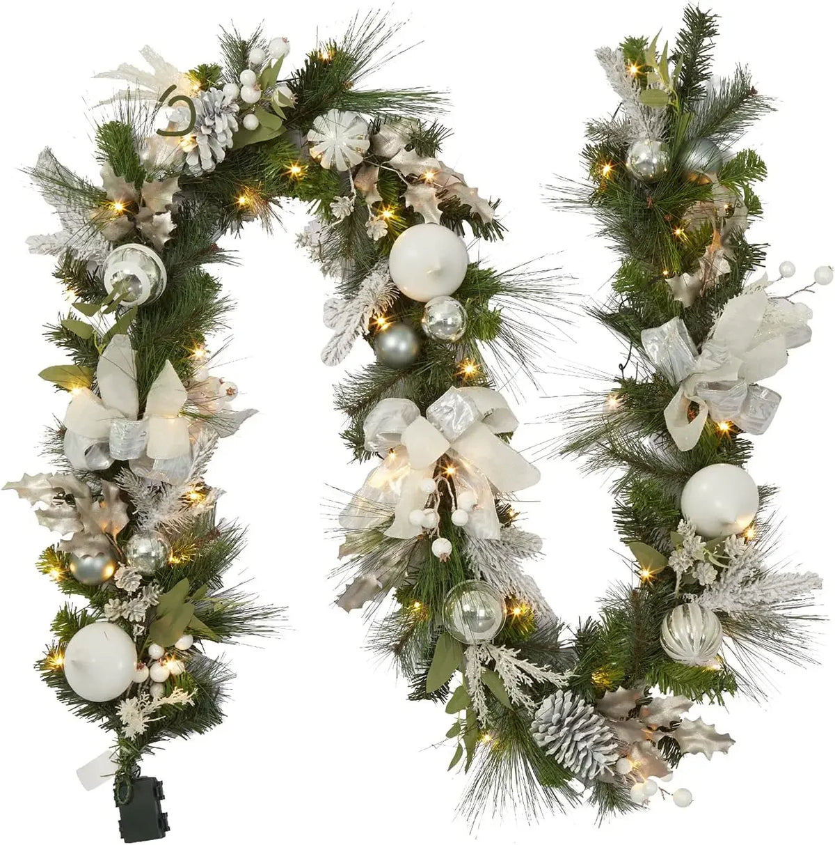 Garvee Lighted Christmas Garland With Timer And Decorative Ornaments