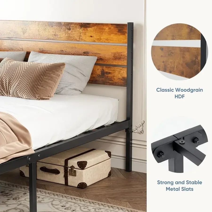Full Size Bed Frame with Headboard, 800LBS Mattress Foundation with All Sturdy Metal Support, Under Bed Storage, No Box Spring