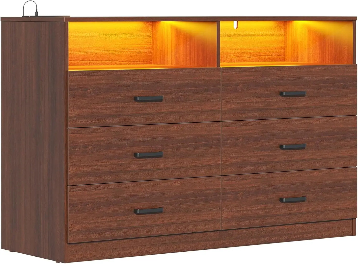 Modern 6 Drawer Dresser With Deep Drawers And TV Stand