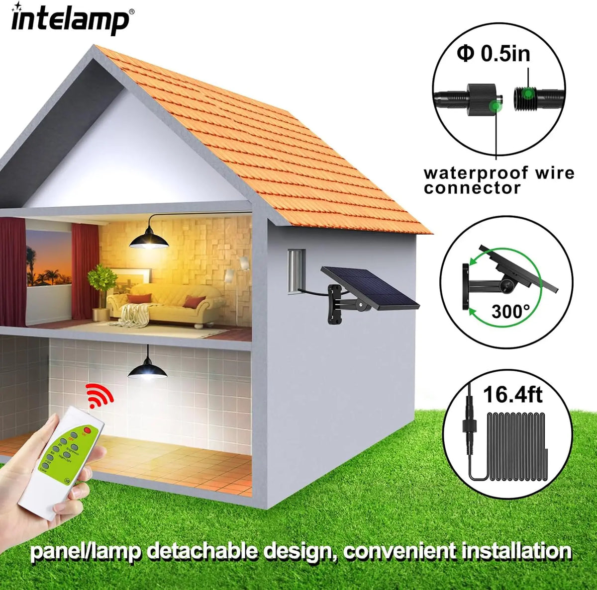 Intelamp Solar Pendant Lights With Remote For Indoor Outdoor Use