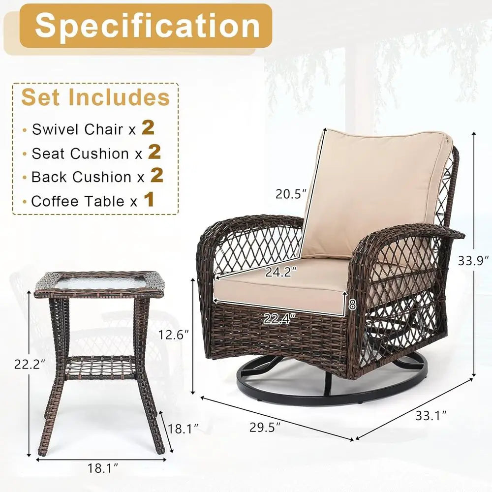 Three-Piece Outdoor Patio Bistro Set With Swivel Chairs And Table