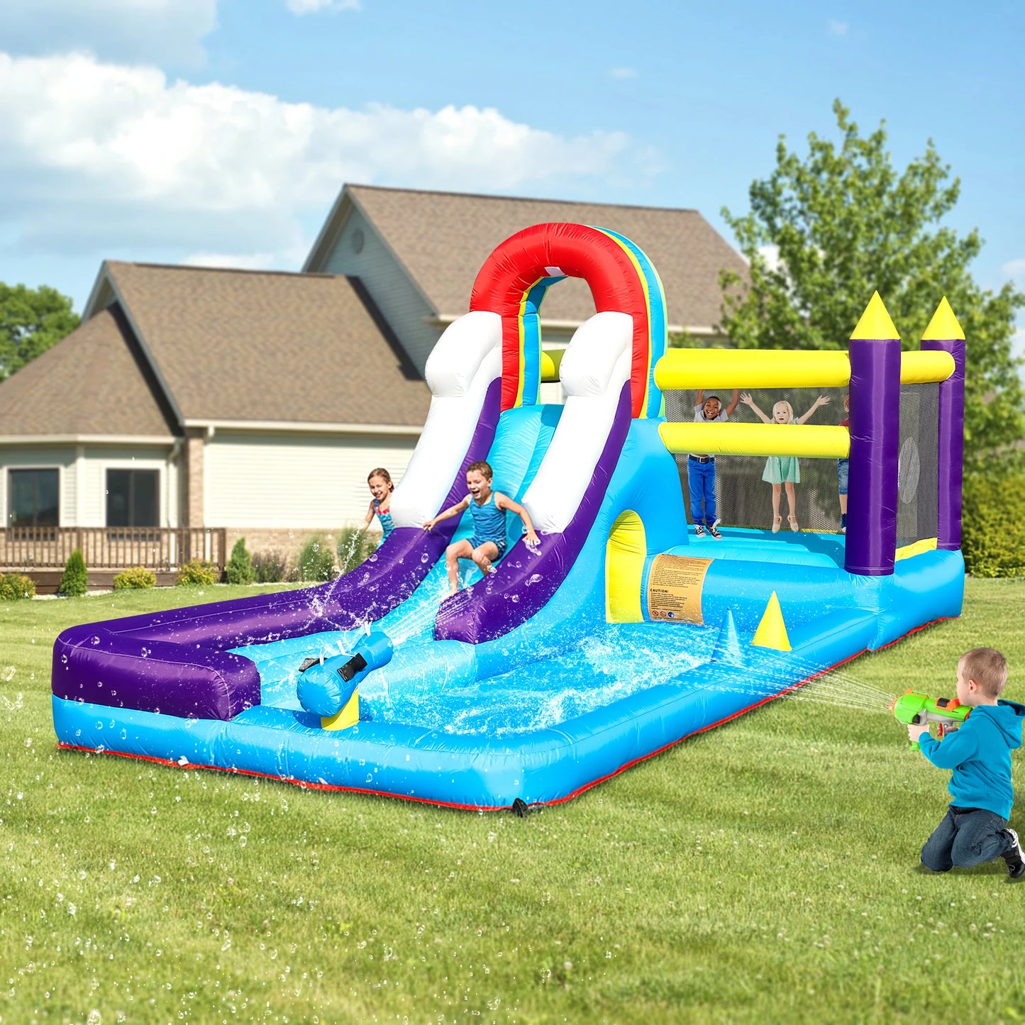 RTS Inflatable Water Slide Bounce House With Splash Pool Blower