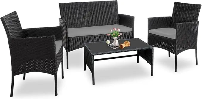 Outdoor Rattan Wicker Patio Conversation Set With Cushions