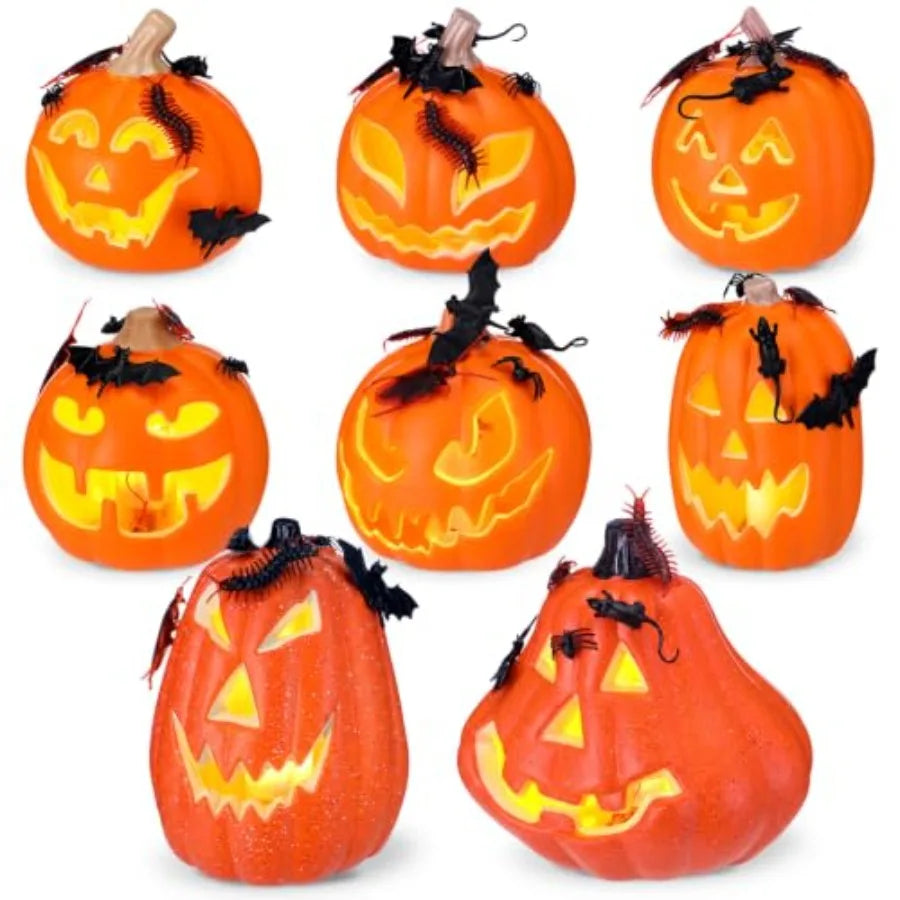 Halloween Pumpkin Lanterns With LED Glow Effect And Insect Decor