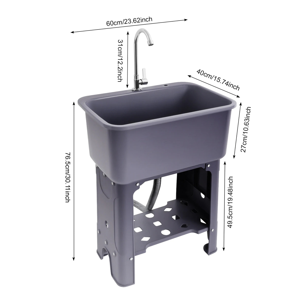 Freestanding Utility Sink With Rotating Faucet And Built In Washboard