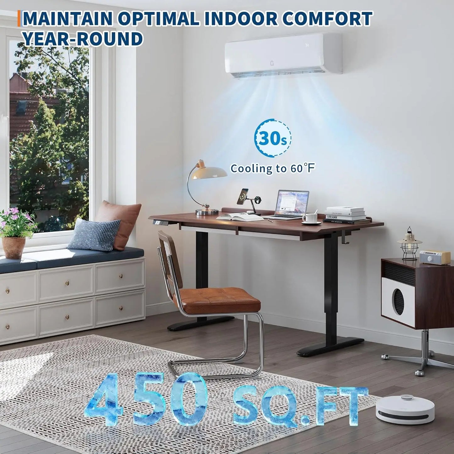 Garvee Smart 6-in-1 Inverter Split Climate Control Balanced System: 9000 BTU Cool Up to 450 Sq ft 115V 19 SEER2 6-in-1 Ductless Heat Pump Installation Kit Outside Framework Companion Component for Home Tool Kit Air Conditione