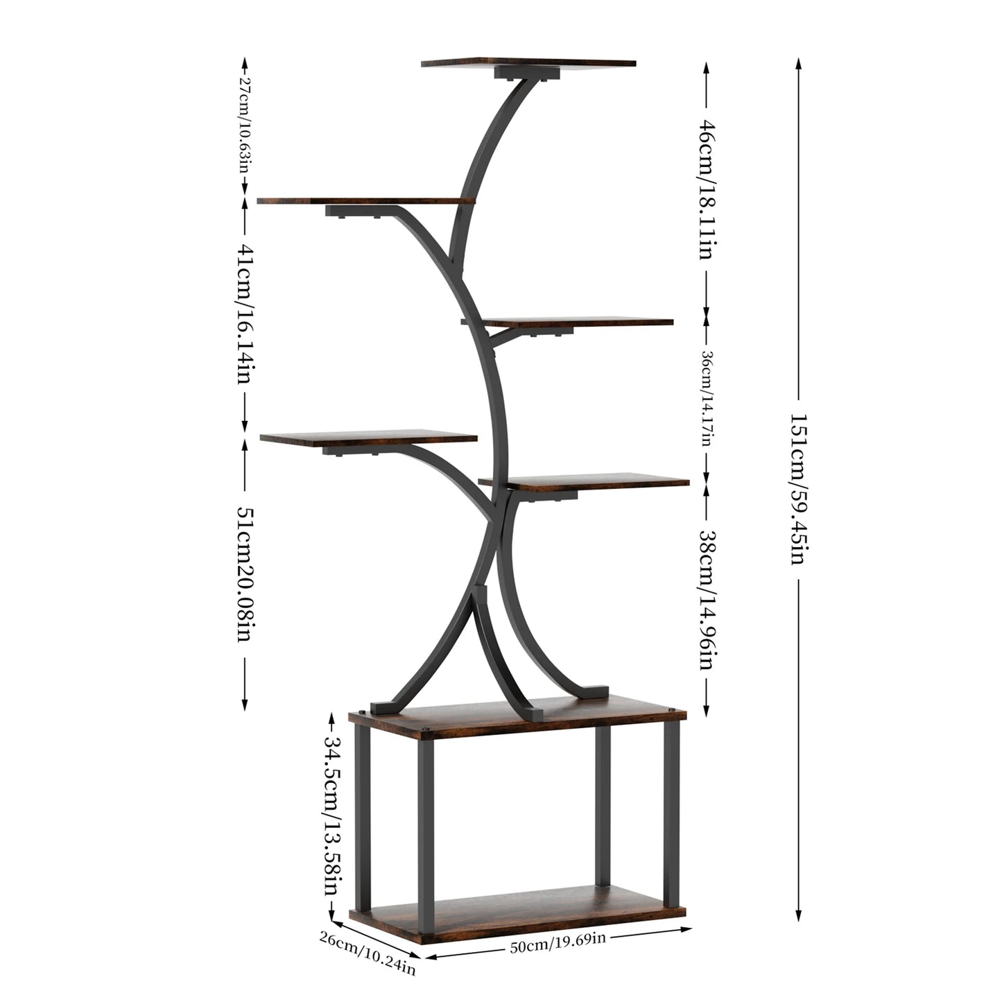 7 Tier Tree Shaped Plant Stand Metal Display With Lights