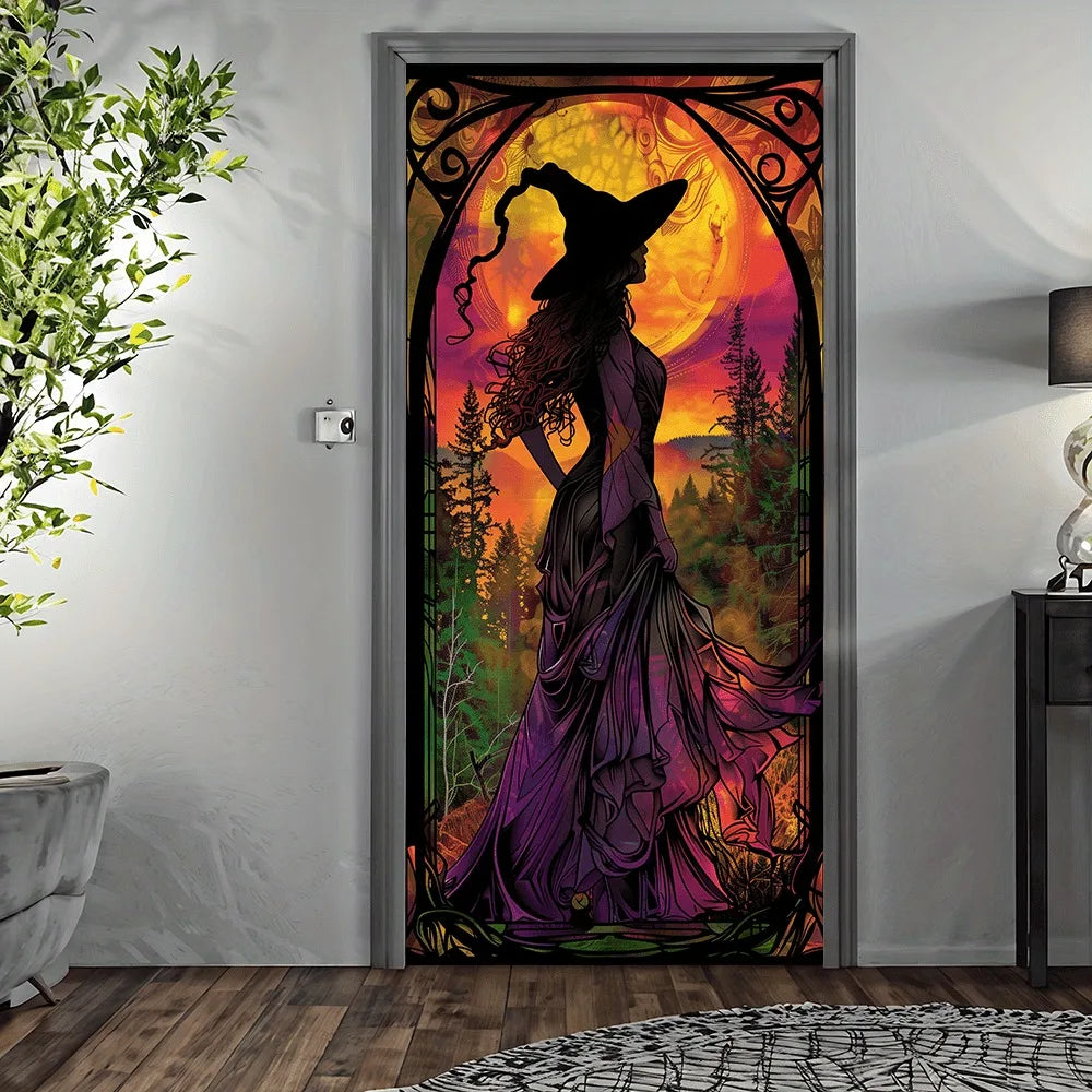 Halloween Witch Door Cover Backdrop Banner Party Decoration