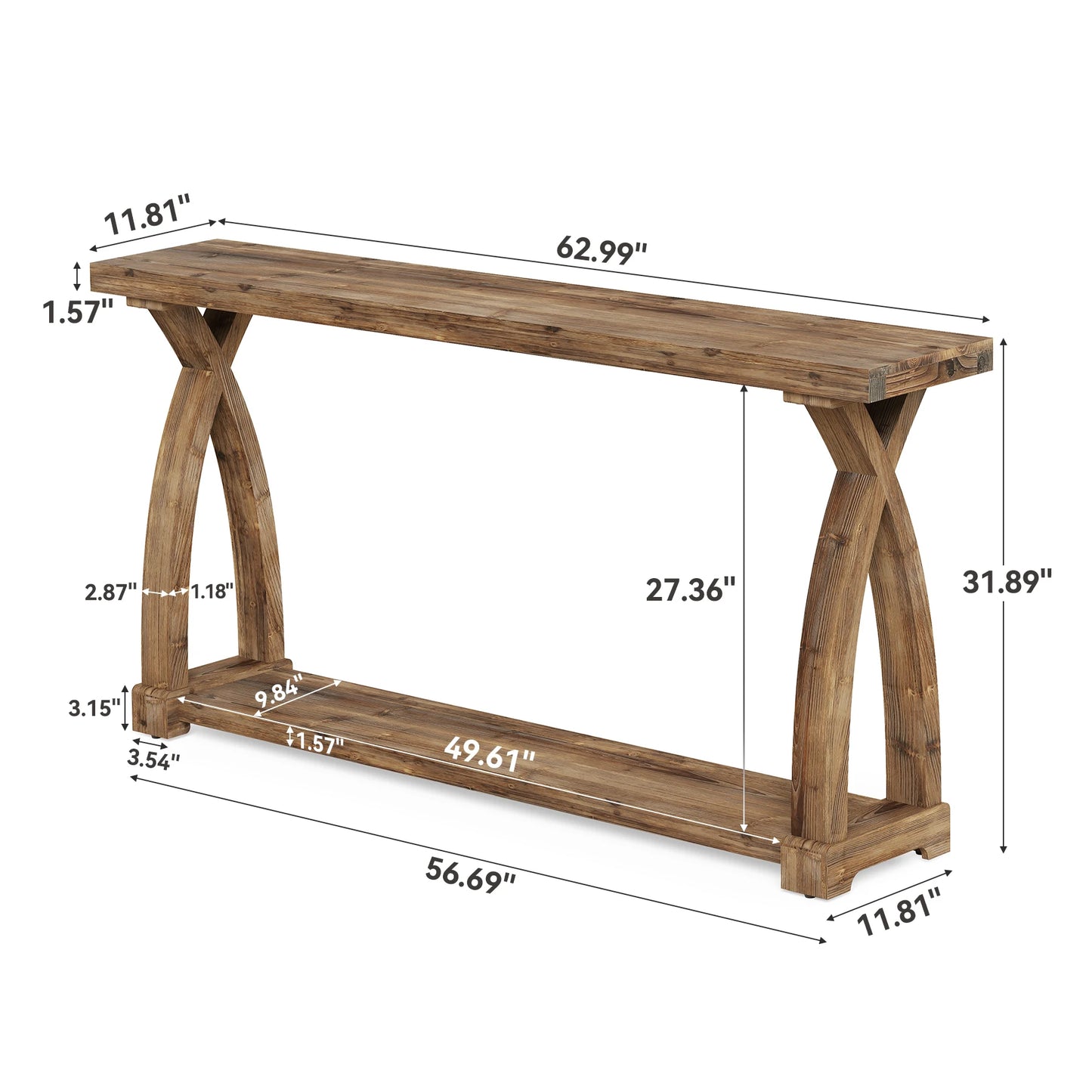 Tribesigns Solid Wood Console Table With Two Tier Storage