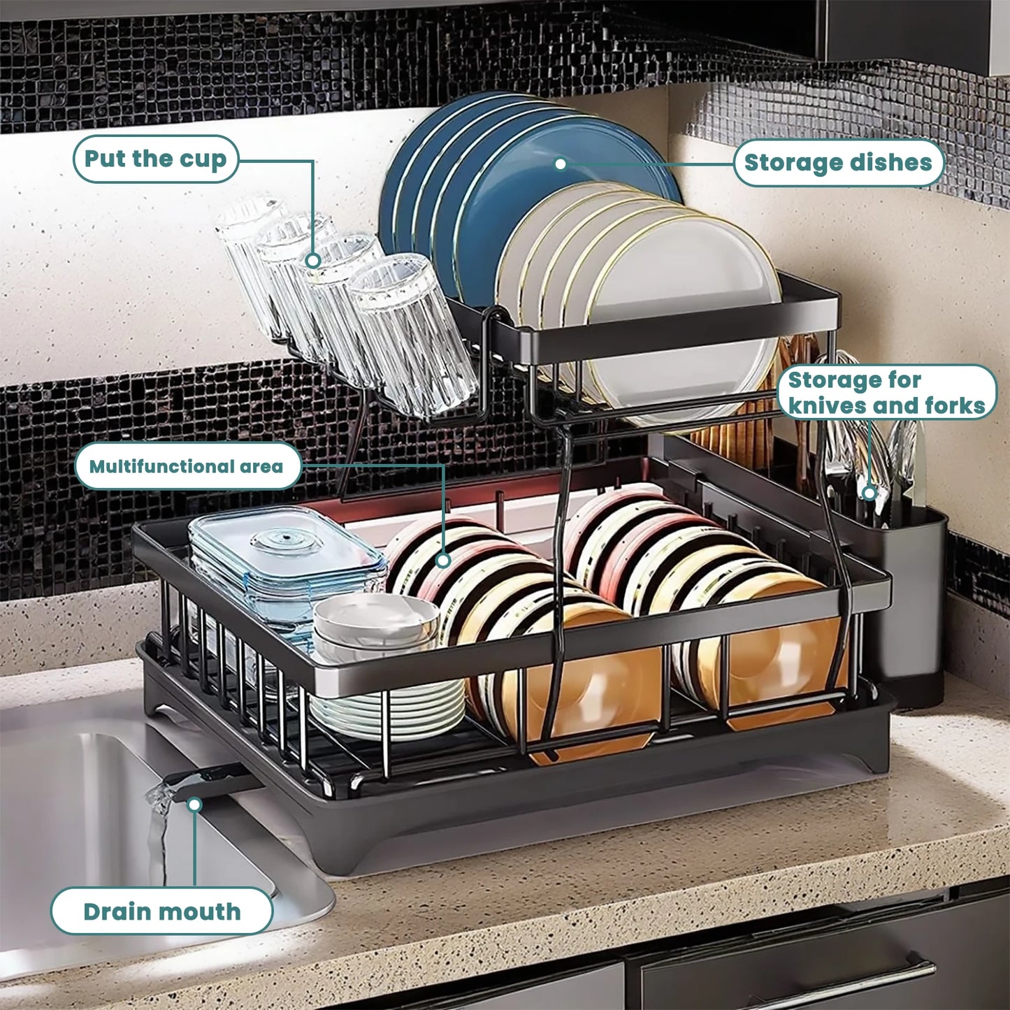 Dish Drying Rack For Kitchen Countertops Removable Draining Rack