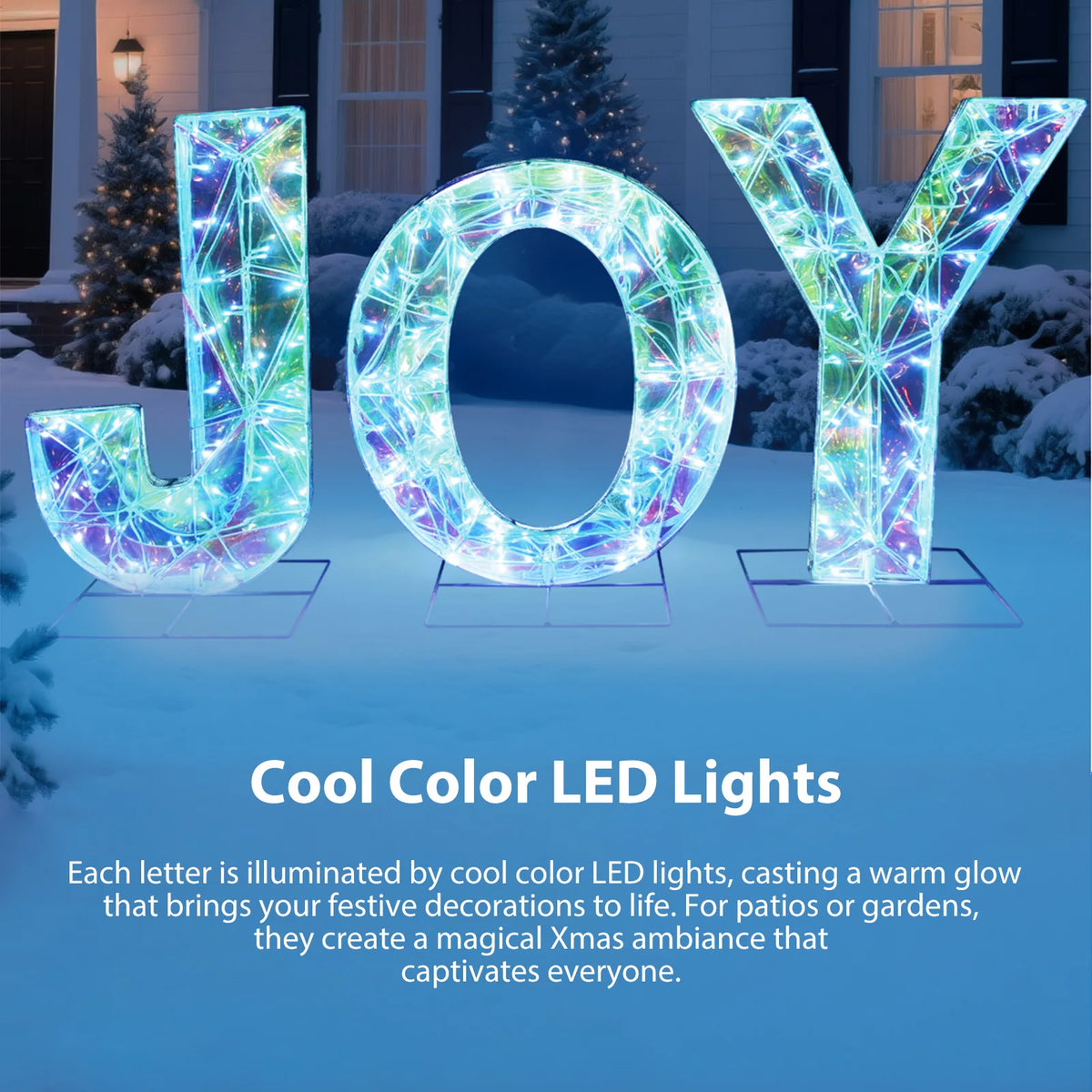 Outdoor Christmas JOY LED Lighted Metal Holiday Yard Decorations