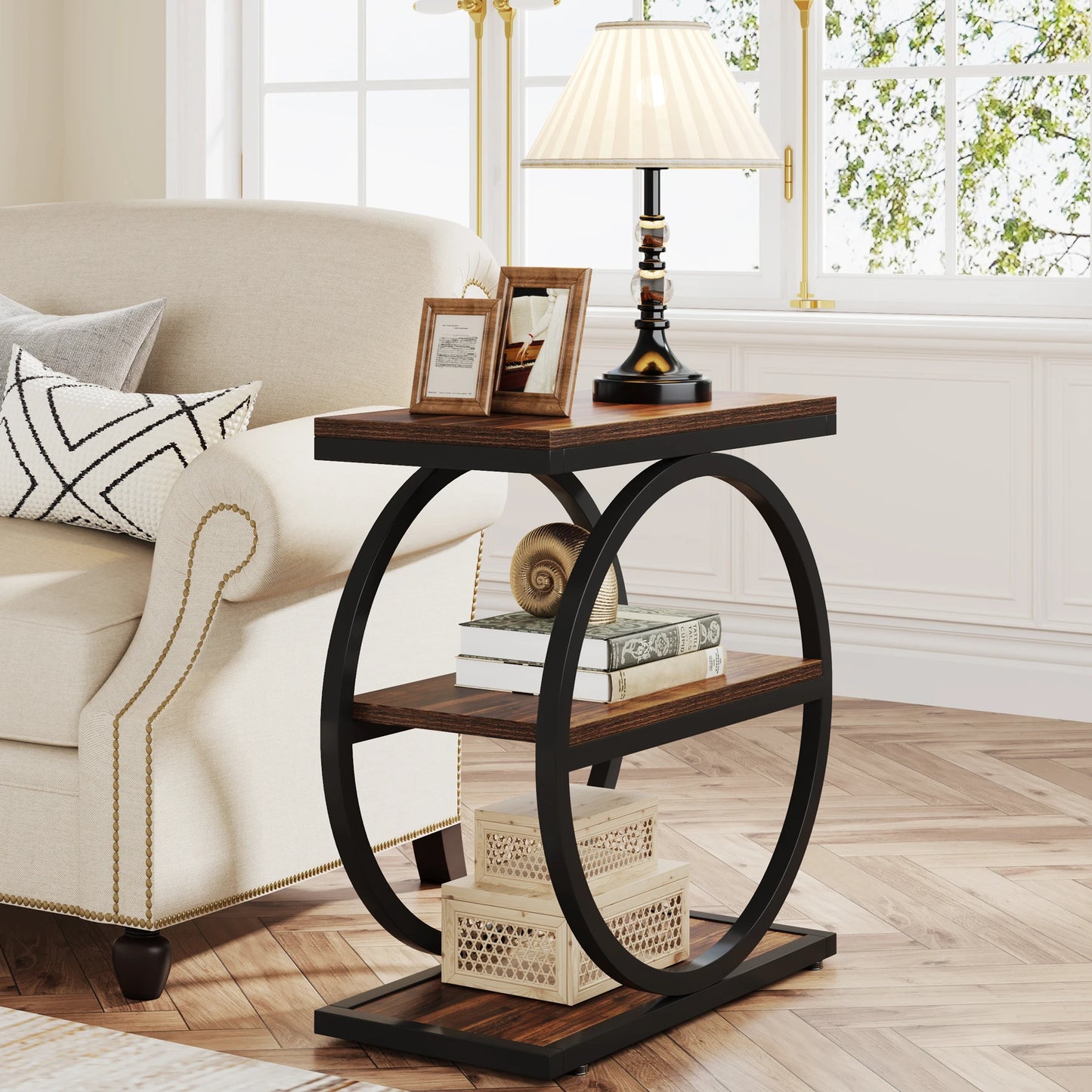 Tribesigns End Table With 3 Shelves Industrial Wooden Side Table