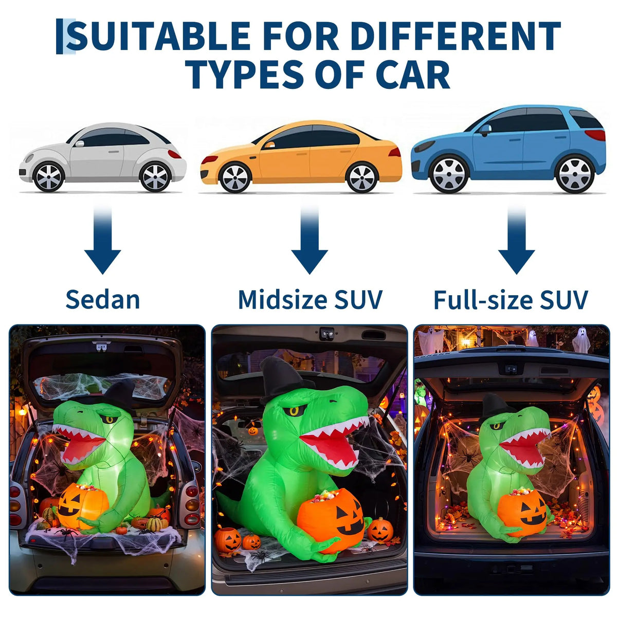 HiMISS Halloween Inflatable Dinosaur Trunk Or Treat LED Car Decoration