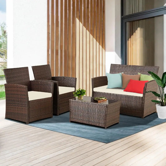 Outdoor Patio Furniture Set With Rattan Table And Chairs