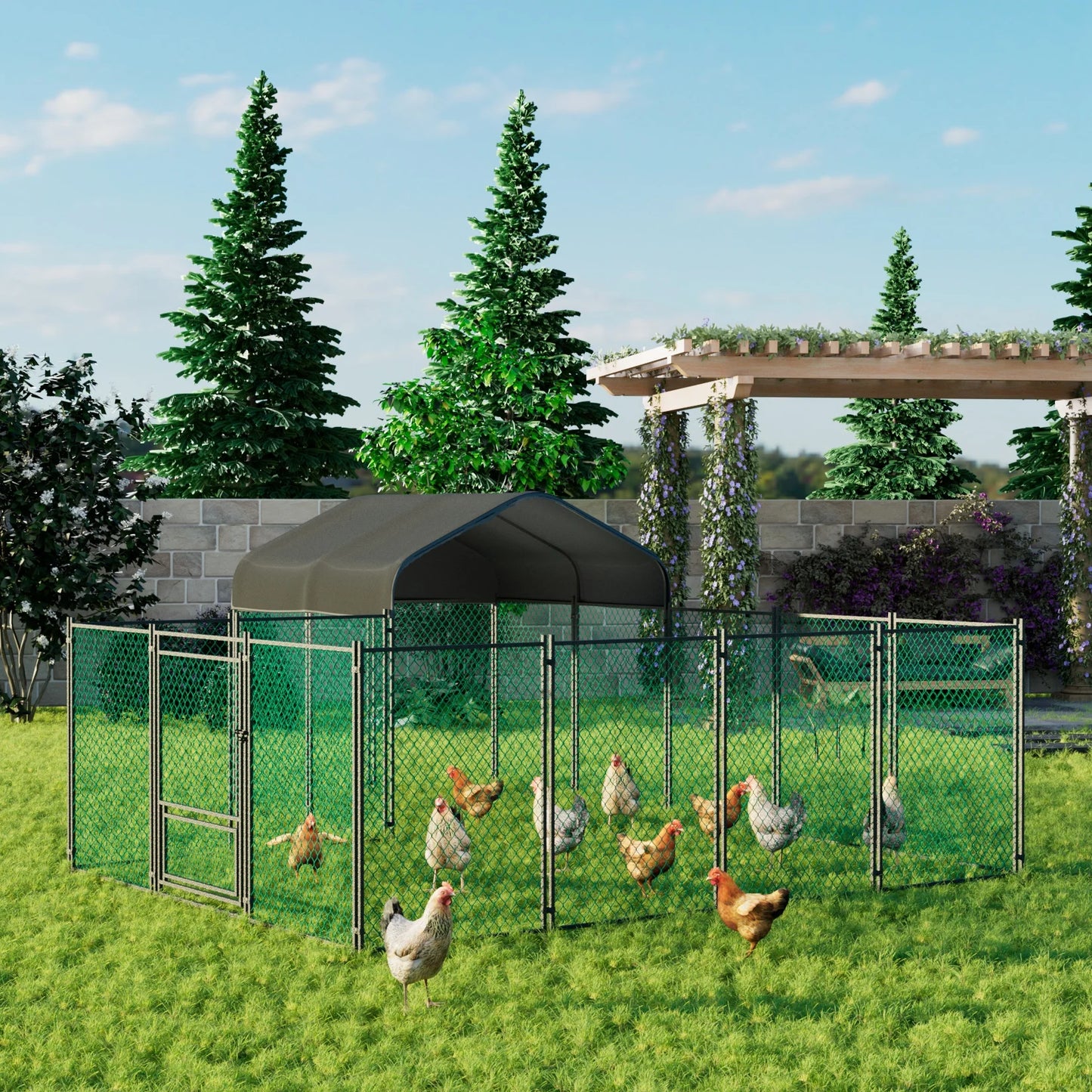 Metal Chicken Coop With Walk In Run And Waterproof Cover