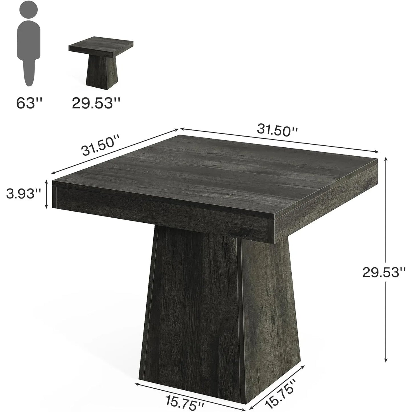 Square Dining Table for 4, Small Kitchen Table with Sturdy Pedestal Base, Farmhouse Dinner Table for Dining Room, Living Room