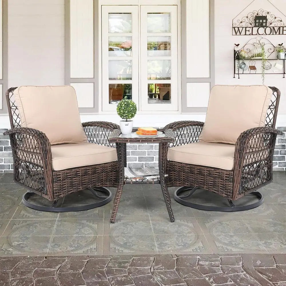 Three-Piece Outdoor Patio Bistro Set With Swivel Chairs And Table