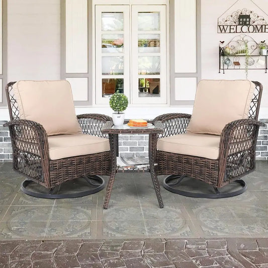 Three-Piece Outdoor Patio Bistro Set With Swivel Chairs And Table