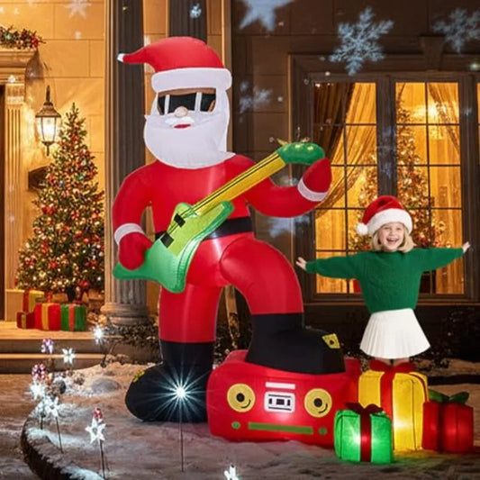 Outdoor Christmas Inflatable Santa Guitar Player Yard Decoration