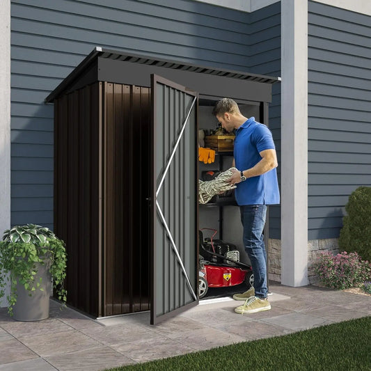 5x3 FT Outdoor Storage Shed with Floor,Tool Garden Metal Sheds with Lockable Door,Outside Waterproof Galvanized, Customized