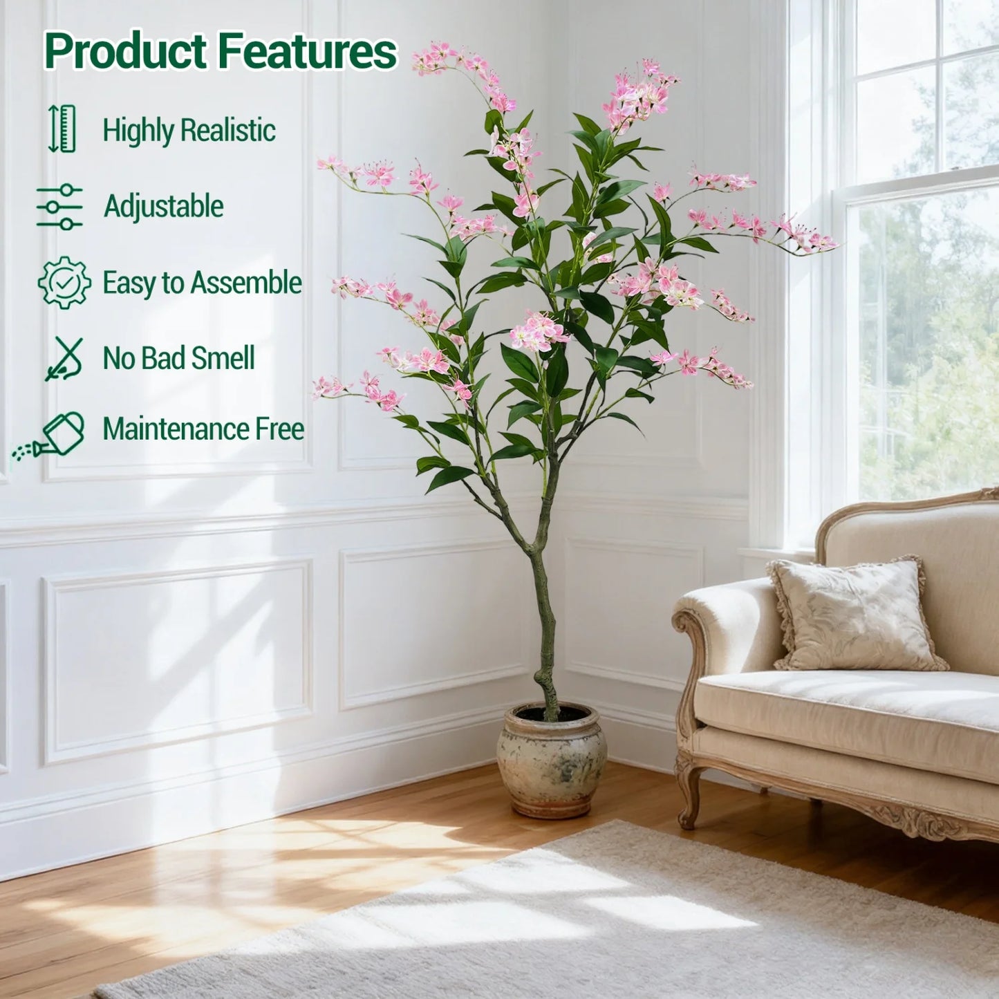 4ft/5ft/6ft Tall Artificial Jasmine Tree, Realistic Potted Fake Plants with White Pot, Faux Flowering Tree for Wedding,Lobby