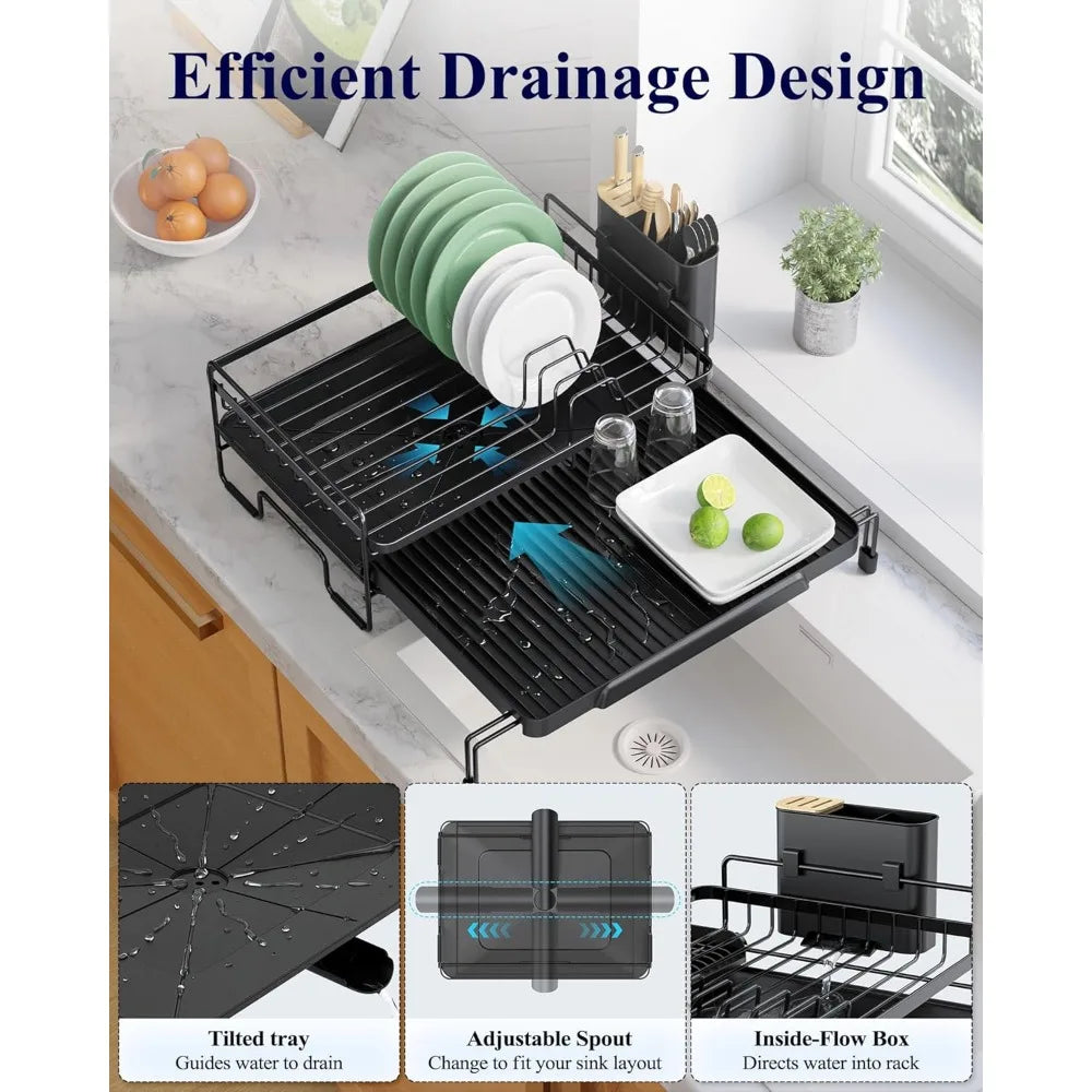 NBVCX Carcase Adjustable Over Sink Dish Drying Rack With Drain