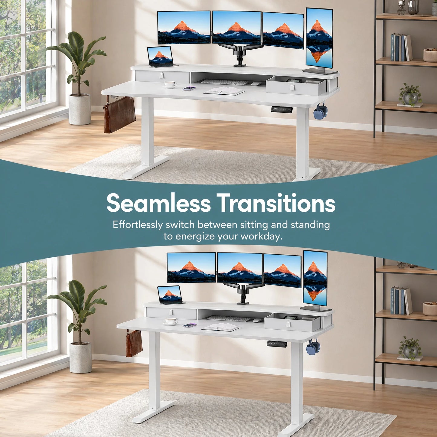 K Kyspho Electric Standing Desk With Two Drawers And Hooks
