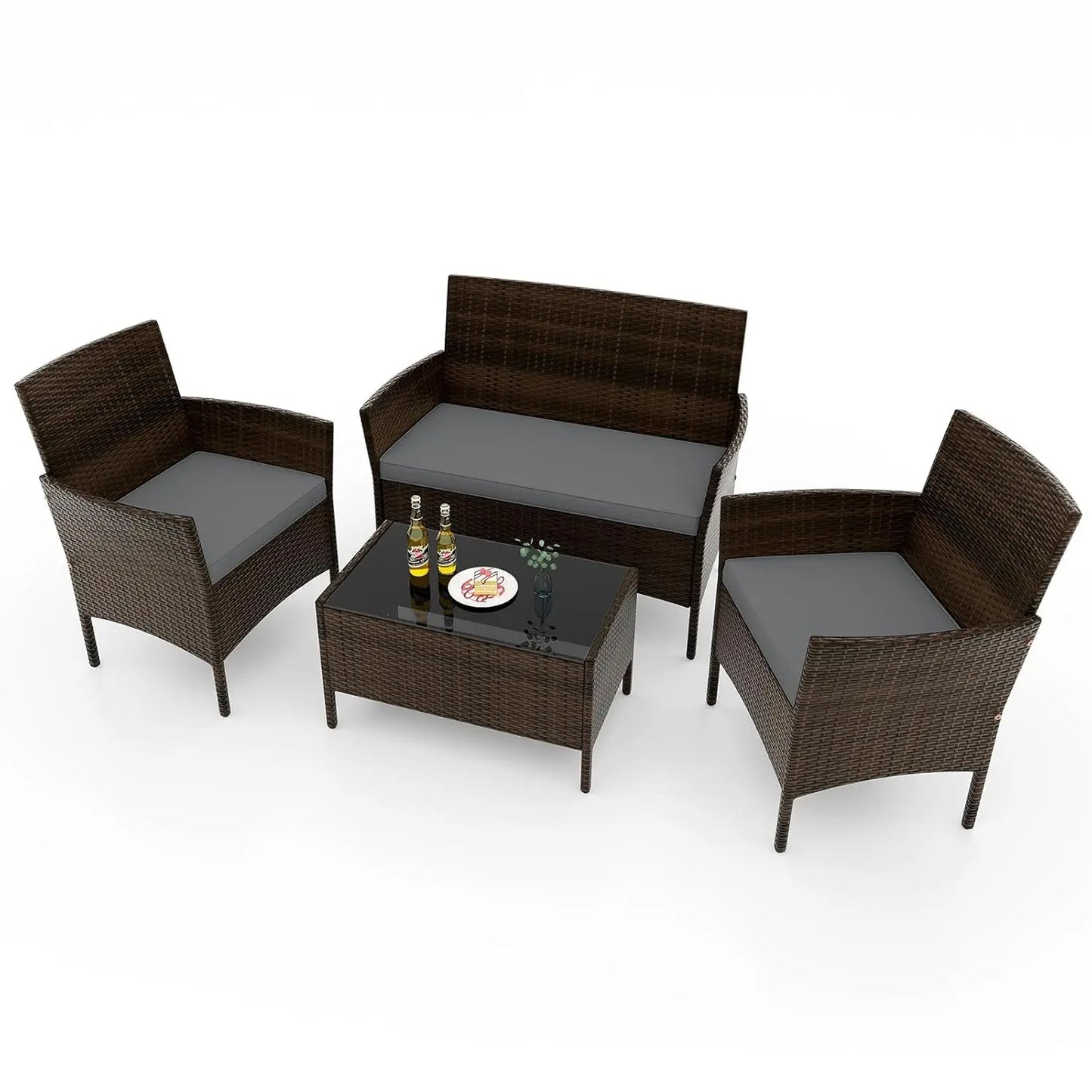 Rattan Outdoor Patio Furniture Set With Cushions And Coffee Table
