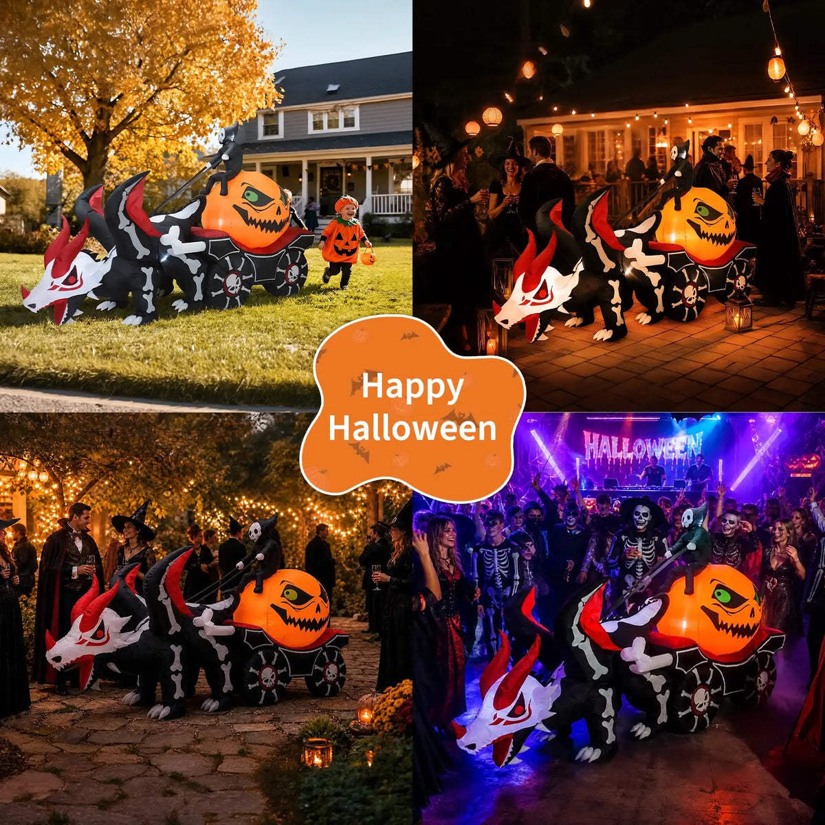 HiMISS Grim Reaper Dragon Carriage Halloween Inflatable Yard Decoration