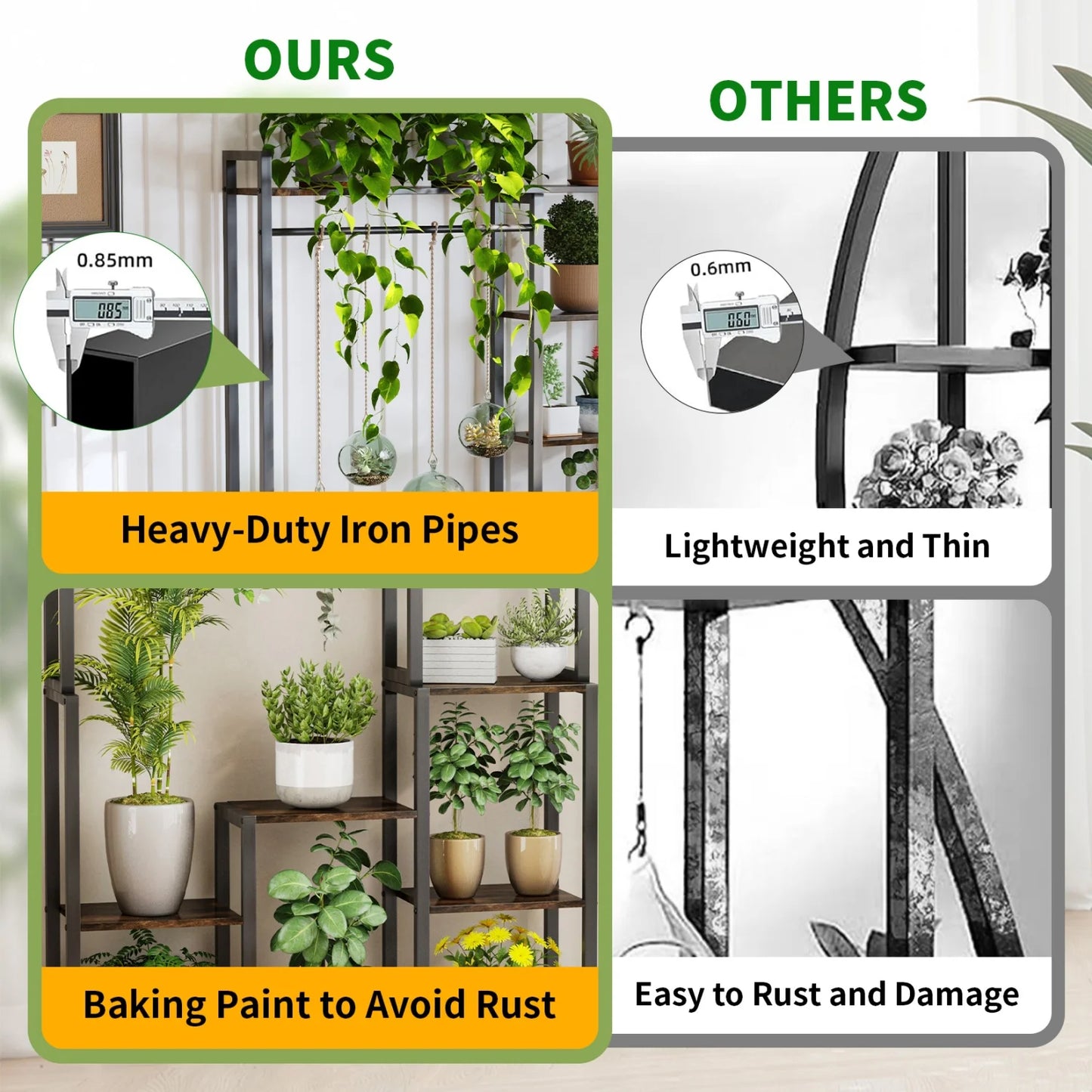 Indoor Plant Stand With Shelves And Hanging Rod Metal Frame