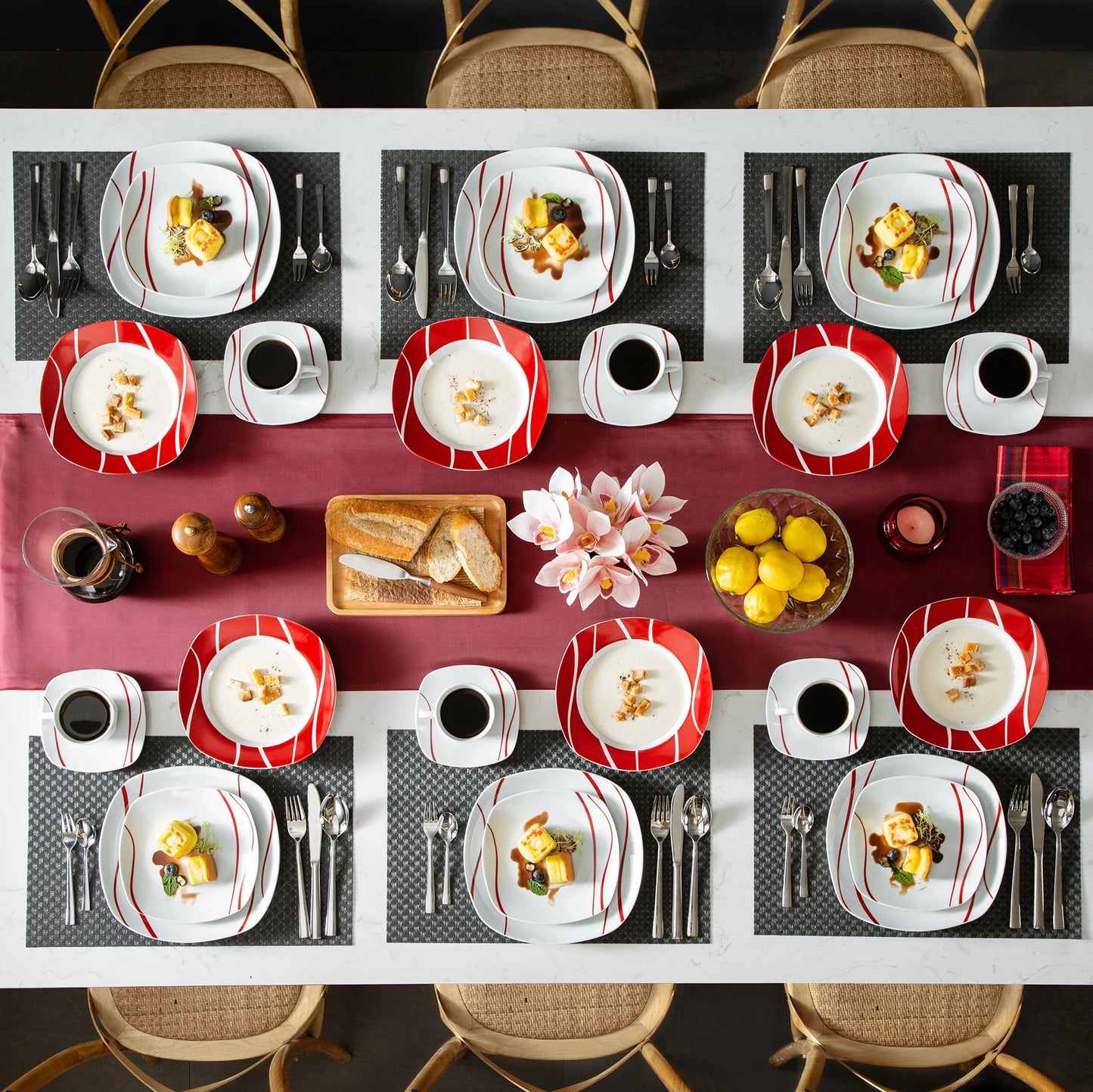 MALACASA Felisa Porcelain Dinner Set With Cups And Saucers