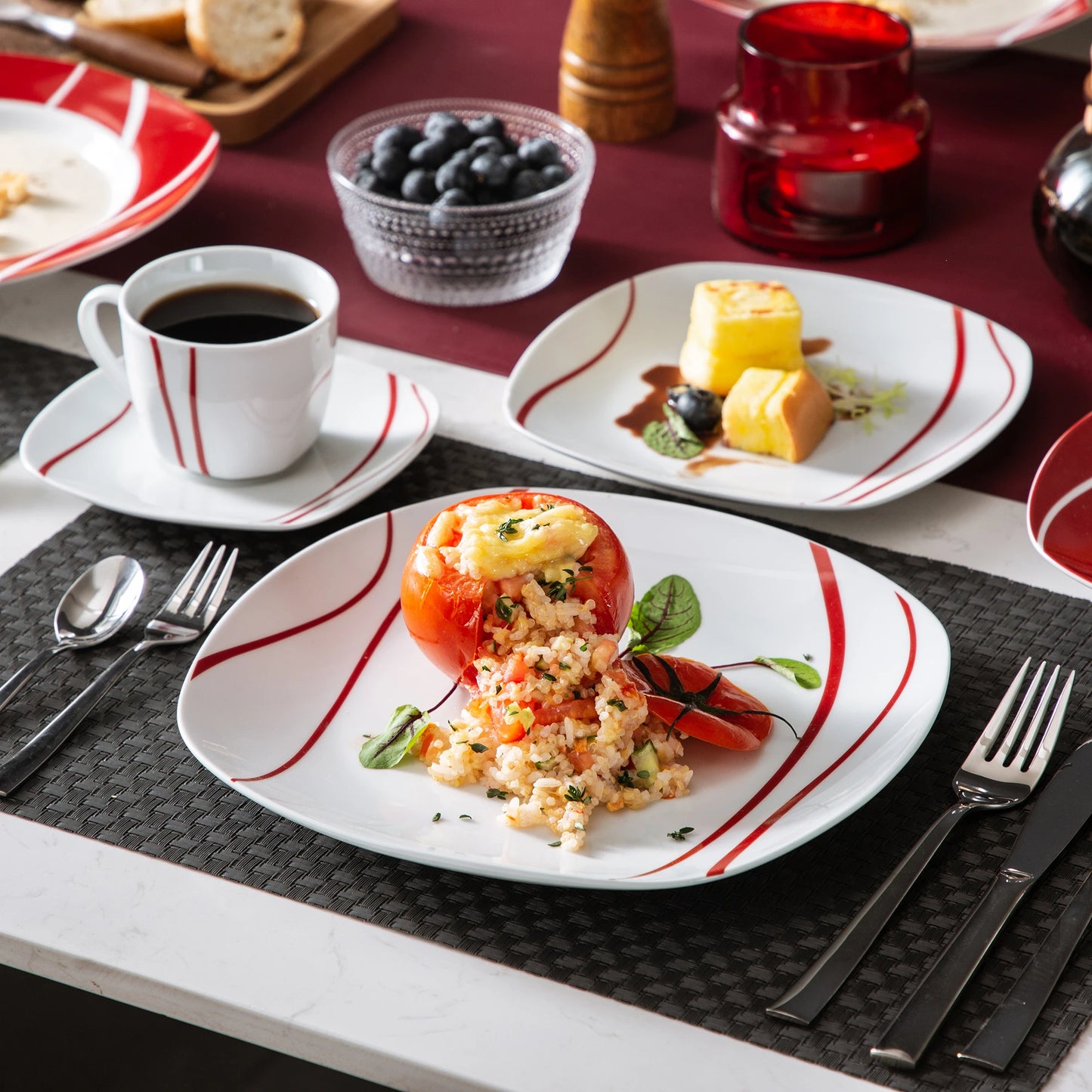 MALACASA Felisa Porcelain Dinner Set With Cups And Saucers